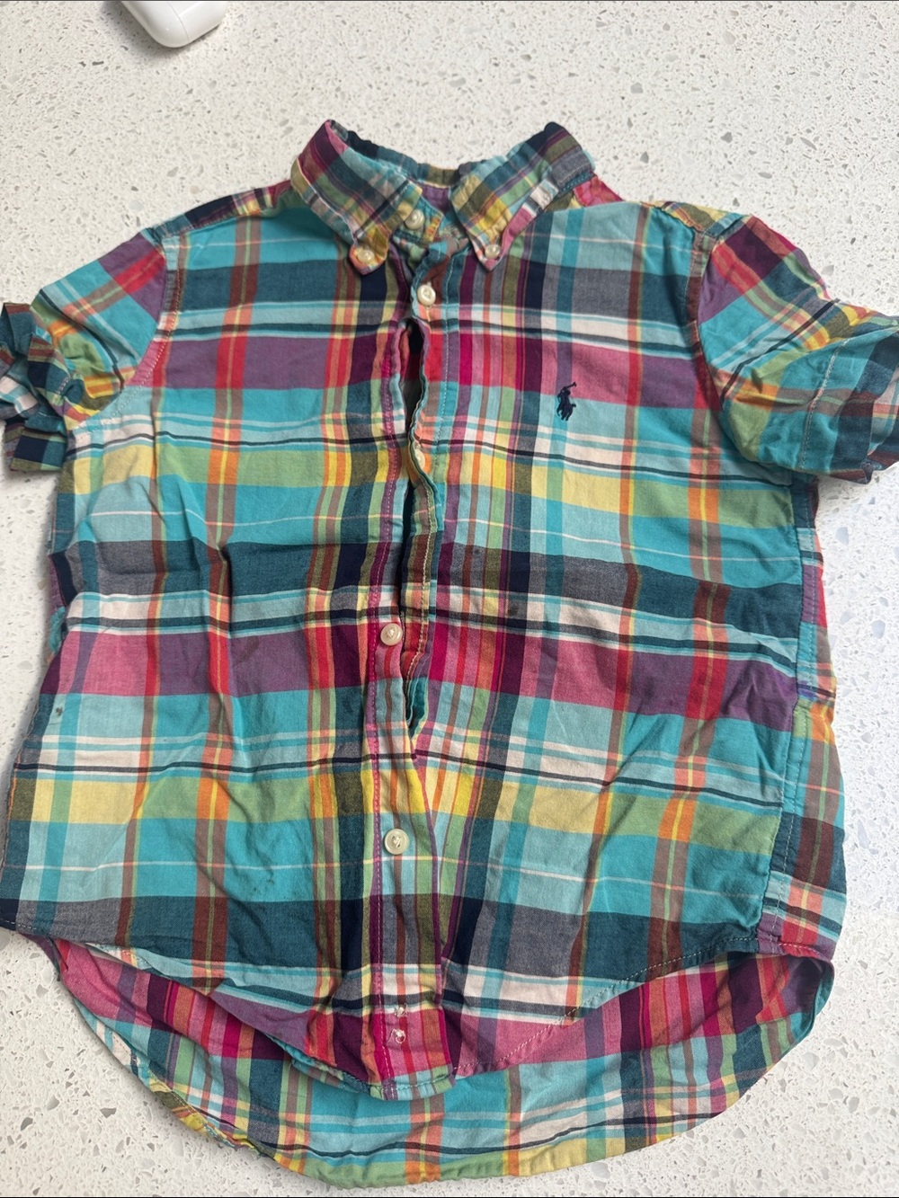 Ralph Lauren Boys Multicolor Plaid Button-Down Shirt - Turquoise/Yellow